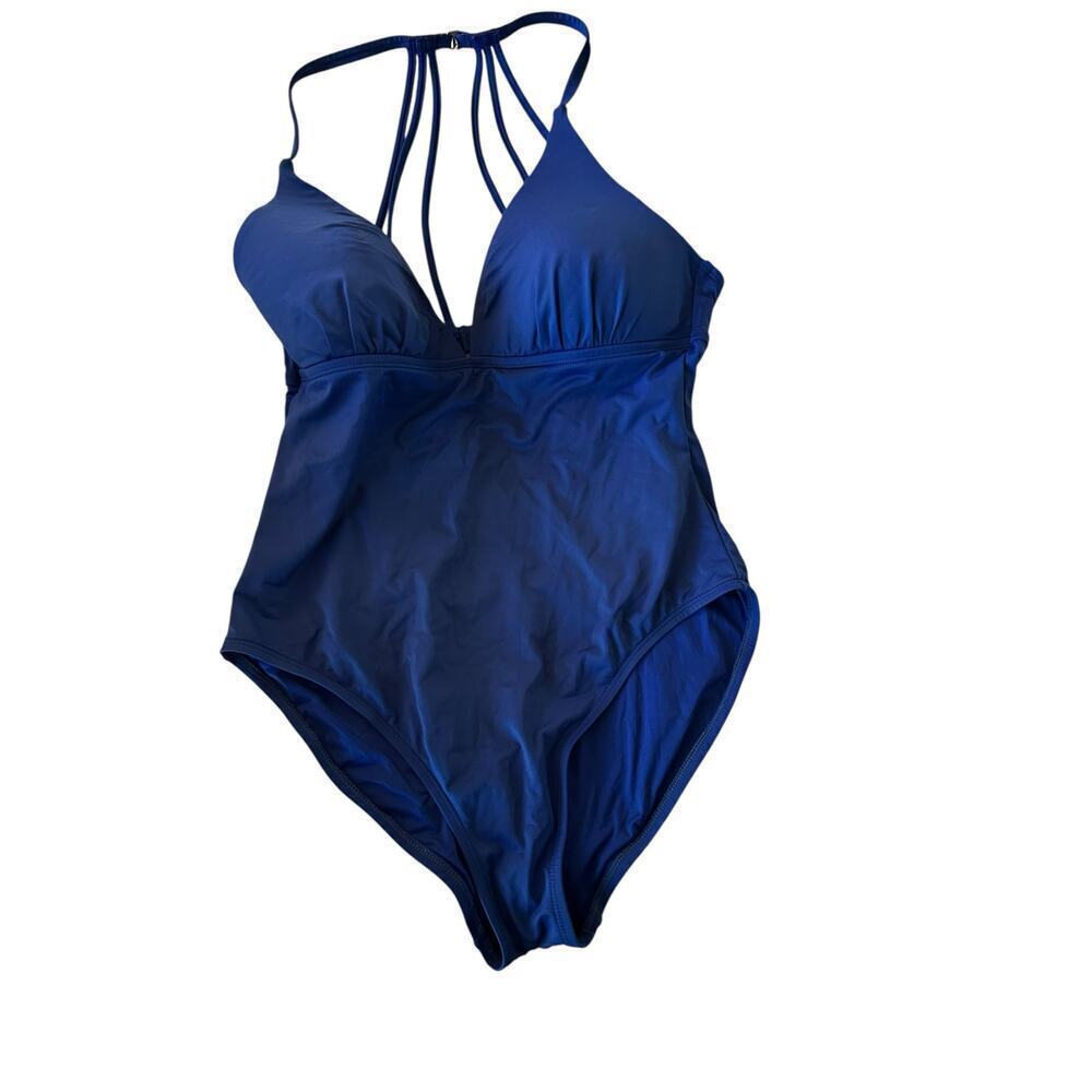 La Blanca Women's Blue Low Cut Padded Halter One Piece Swimsuit Size